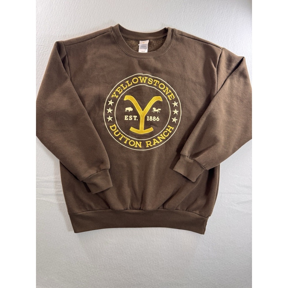 Yellowstone Dutton Ranch Womens Sweatshirt L Brown Embroidered Super Soft EUC